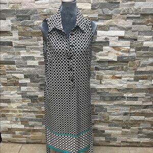 Tacera Black and White Geometric Maxi Dress with Teal Accent